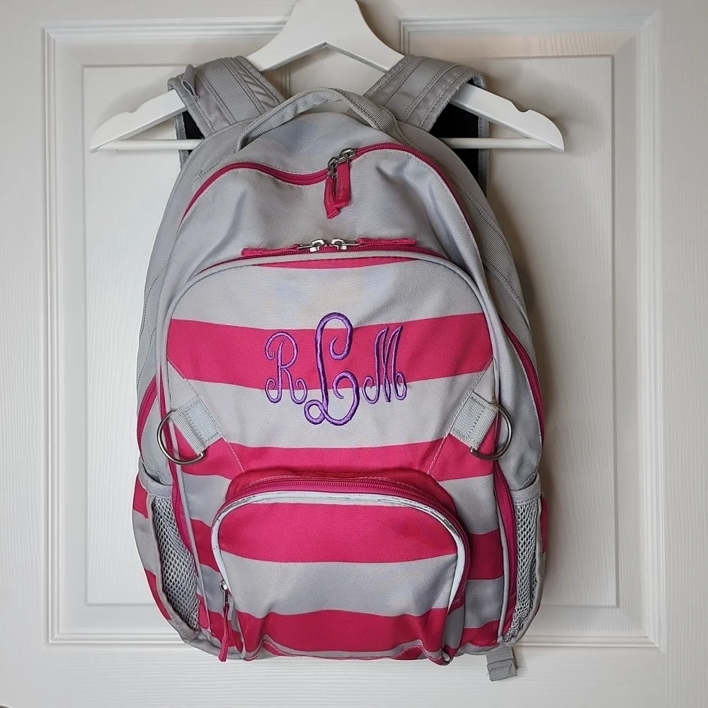Pottery Barn Kids Fairfax Pink/Gray Stripe Gray Trim Large Backpack rLm